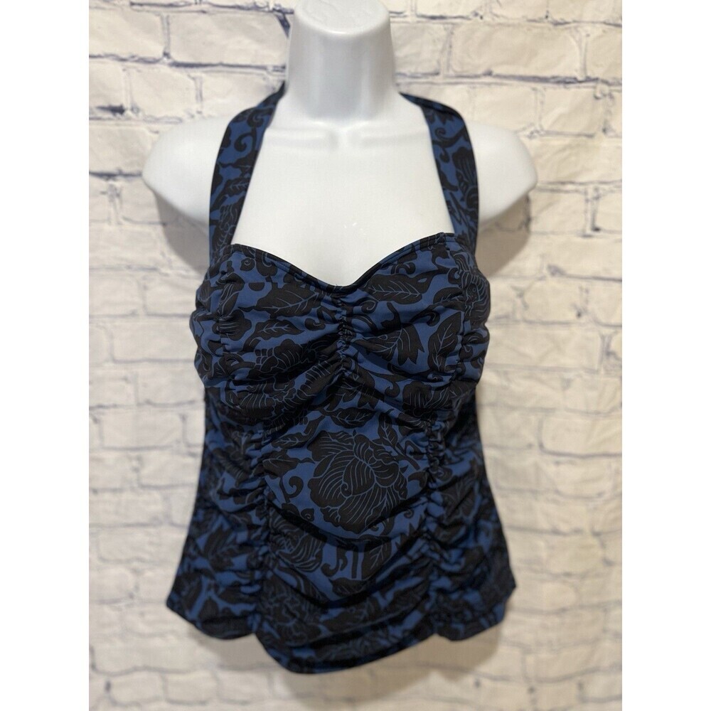 Land's End Women Swimwear Blue Floral Halter Tankini Top Size 10